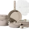 CAROTE 19pcs Pots and Pans Set Non Stick, Detachable Handle Cookware, Green