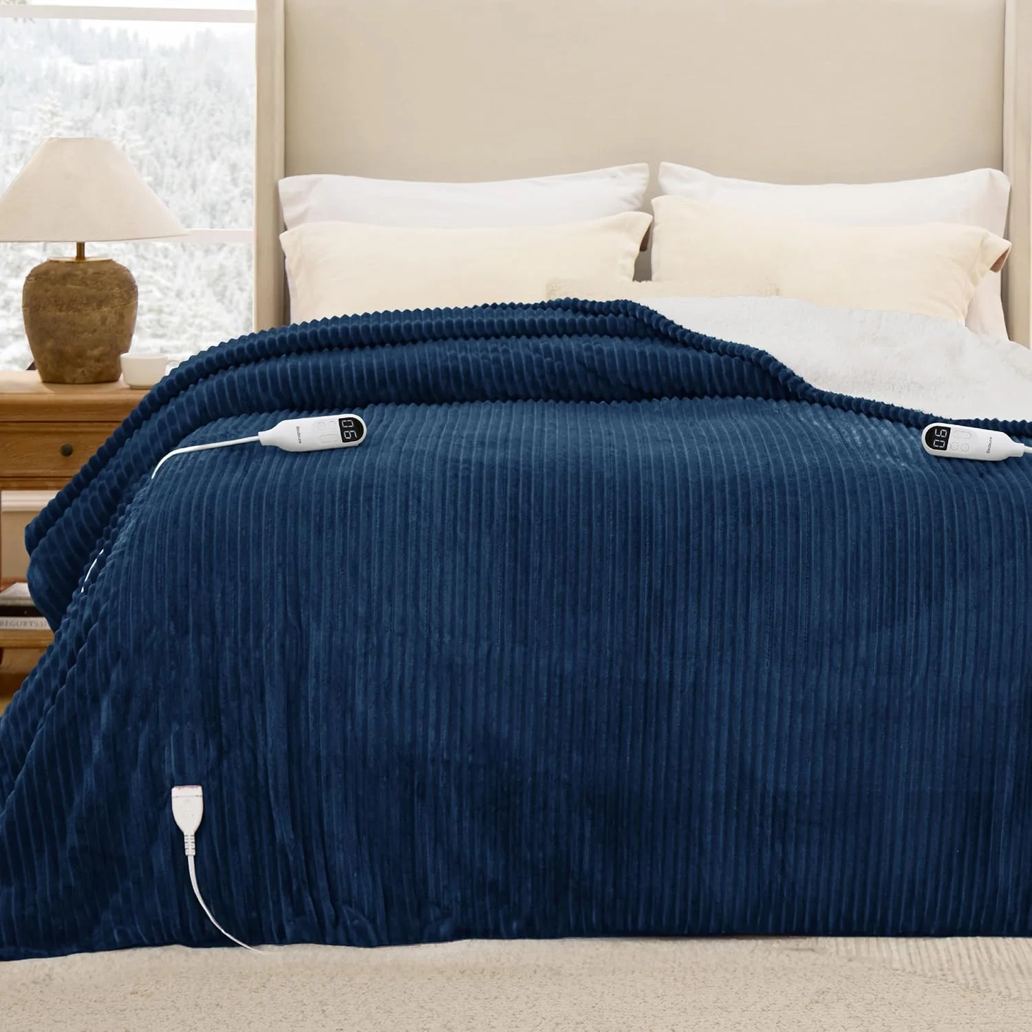 Bedsure GentleSoft Heated Blanket Throw - Soft Ribbed Flannel Electric Blanket, Gifts for Grandma (50x60 inches, Grey) - Image 3