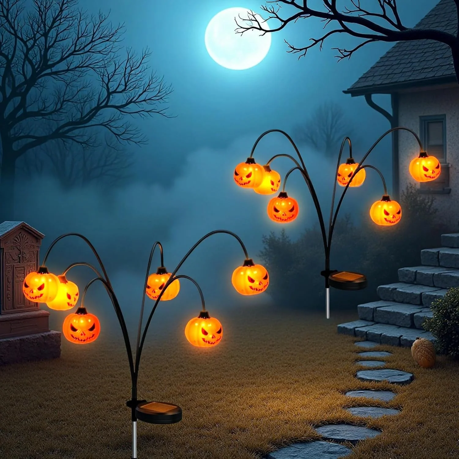 Pack Solar Halloween Lights Outdoor Decorations, Fall Pumpkin Lanterns