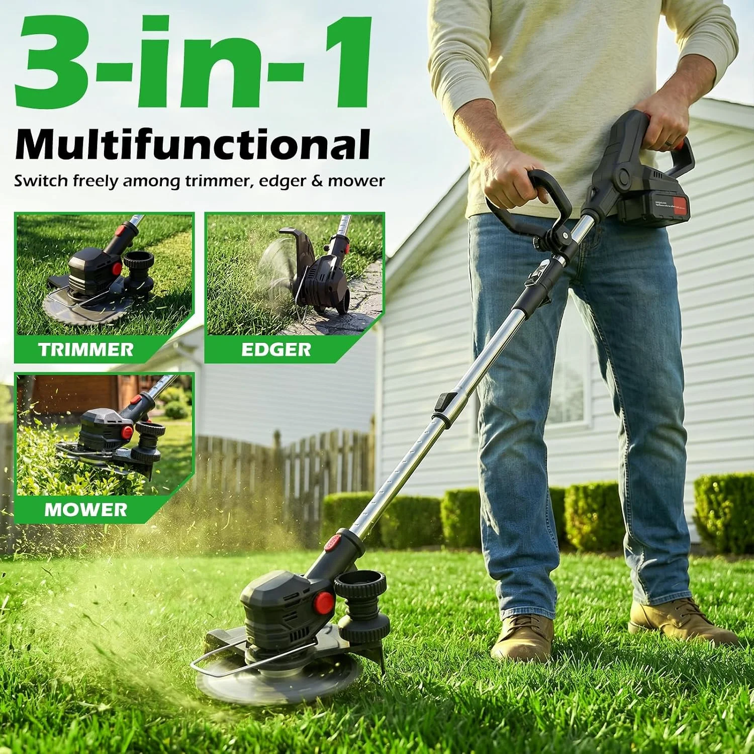24V 8 Inch Cordless Weed Wacker, 3-in-1 Lawn Edger Grass Trimmer - Image 2