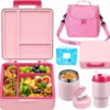 Bento Lunch Box for Kids with 17oz Soup Thermo, Insulated Tumbler Water Bottle and Insulated Lunch Bag, Leak-Proof 3 Compartment Lunch Food Container with Ice Pack for Kids to School-Dinosaur