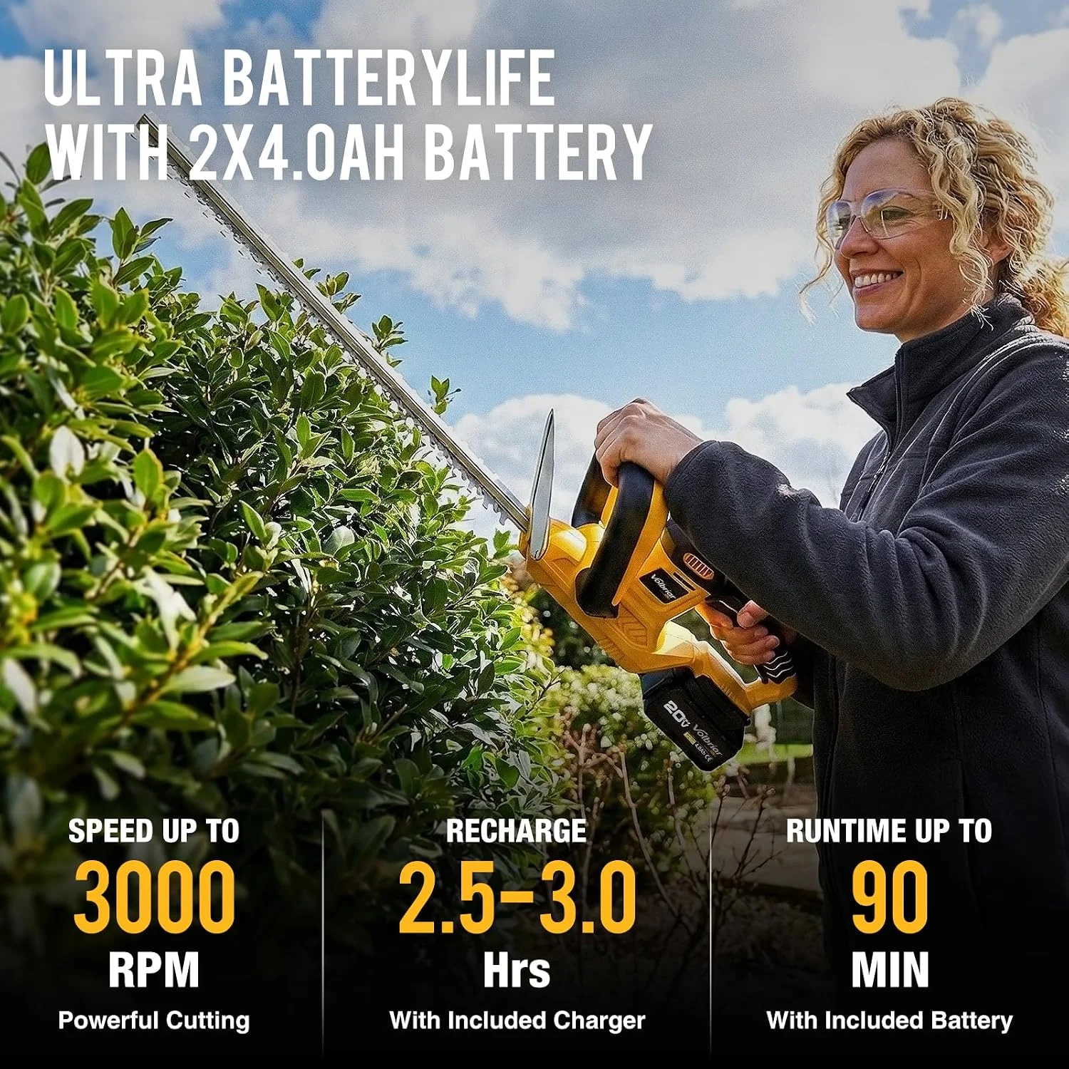 20V Cordless Hedge Trimmer, 22-Inch Blade, 2 x 4.0Ah Batteries - Image 3