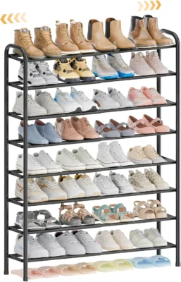 ENJOYBASICS Expandable Shoe Rack, 3 Tier, 17.8 to 32.76 inch,Metal,Black