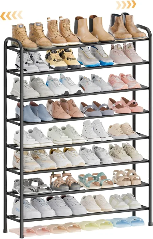 ENJOYBASICS Expandable Shoe Rack, 3 Tier, 17.8 to 32.76 inch,Metal,Black