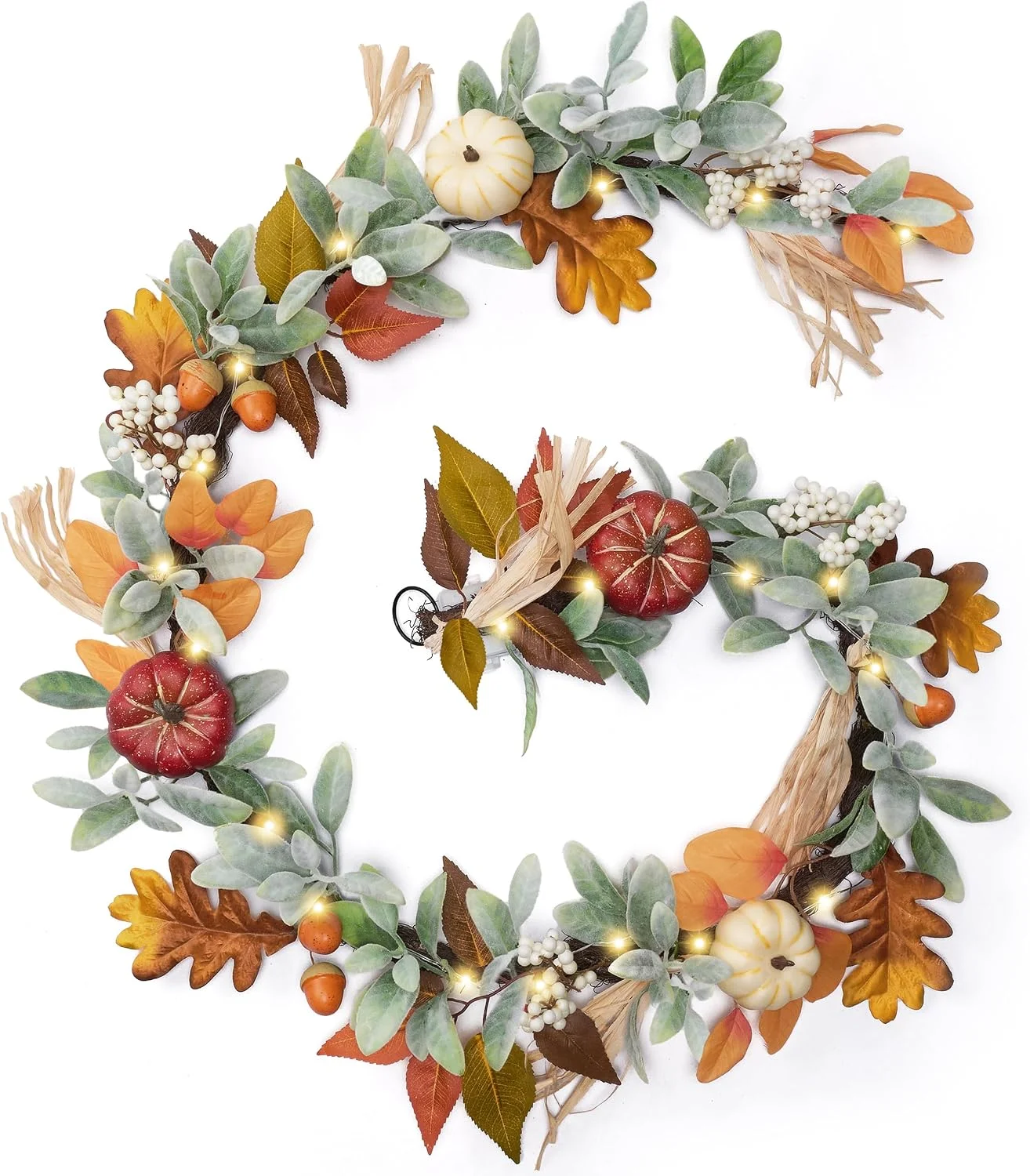 Madelyn 6ft Fall Garland for Mantle with Pumpkins - Image 3