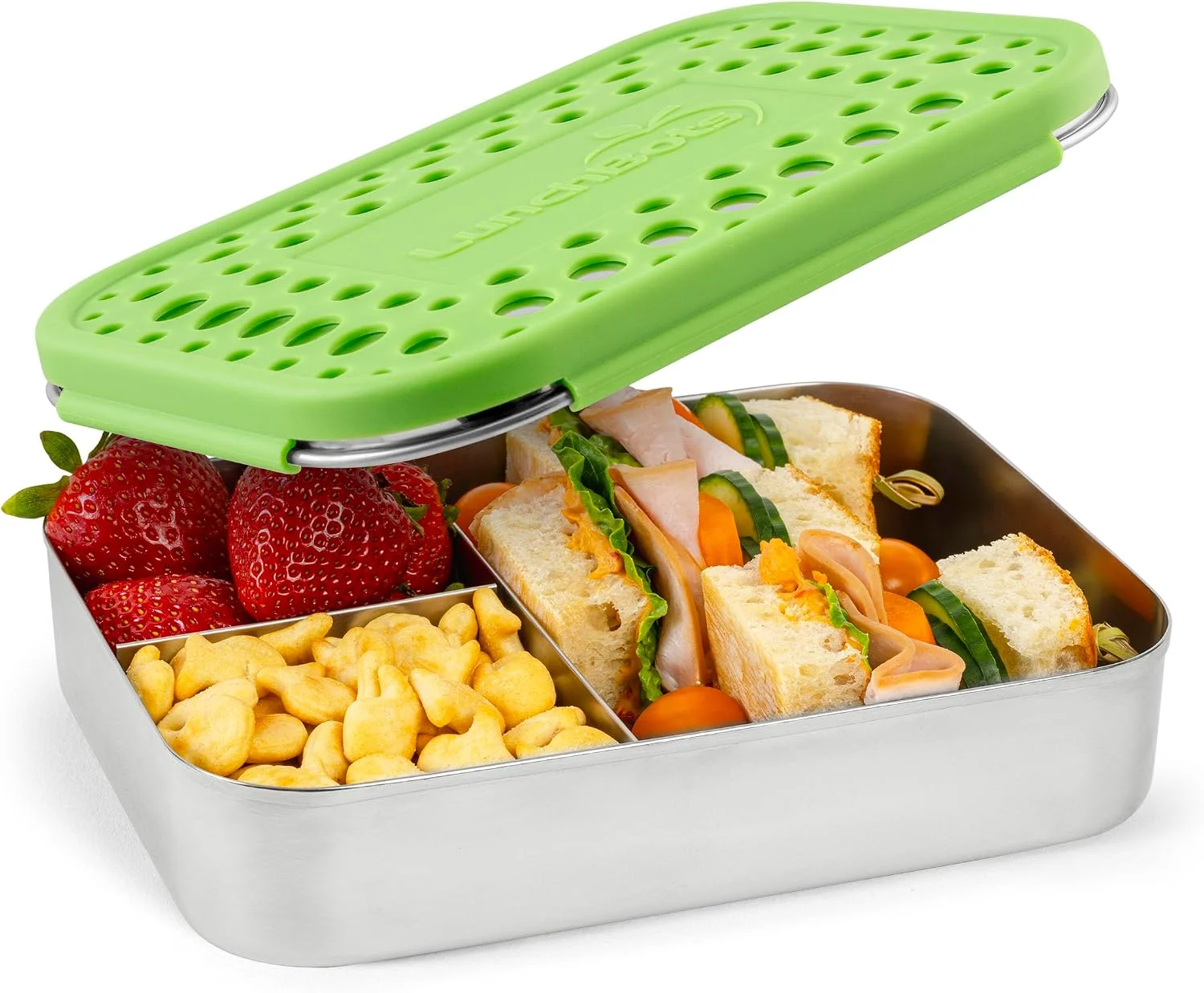 Medium Trio Stainless Steel Kids Bento Box 3-Section 32oz - Image 2