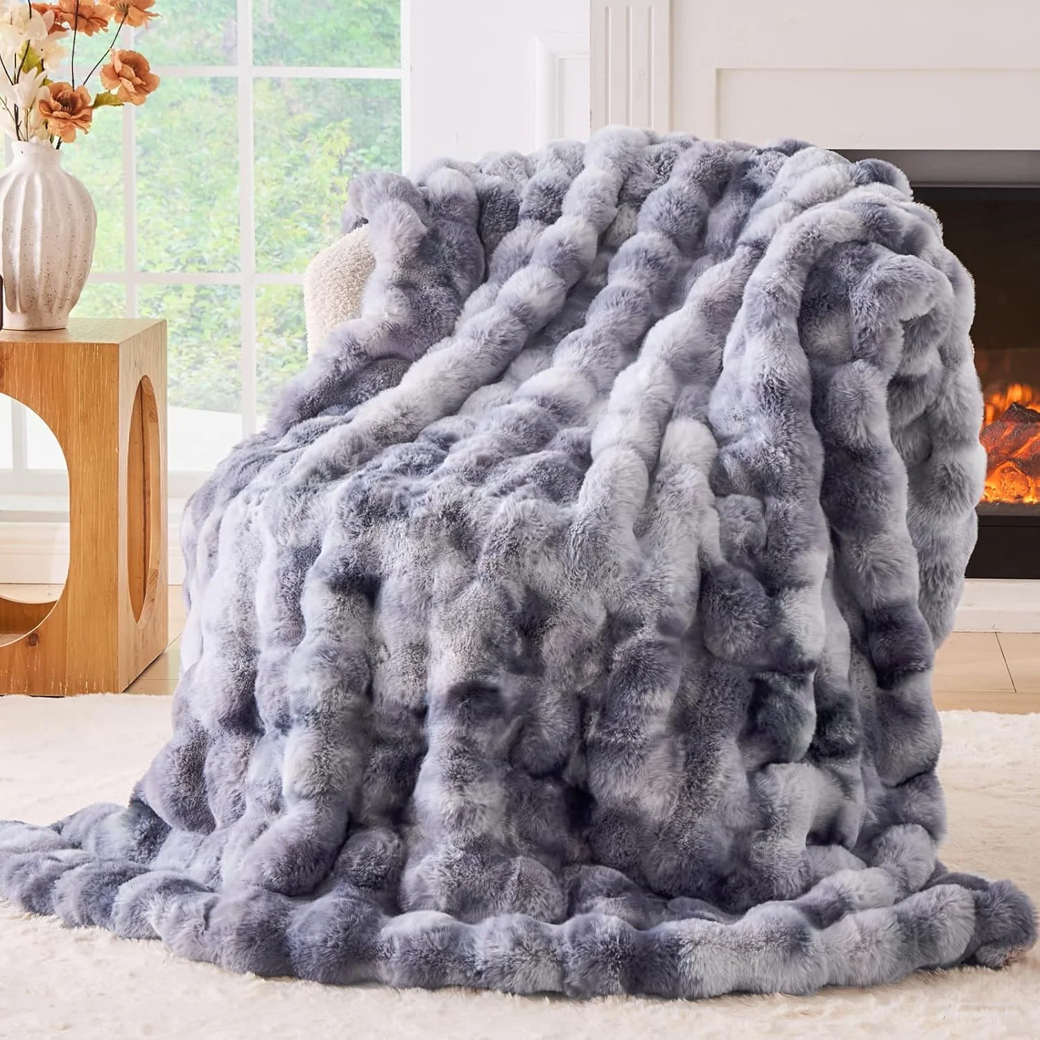 BENVWE Fluffy Faux Fur Throw Blanket for Couch, Soft Plush Thick Cozy Fuzzy Luxury Minky Bubble Blanket for Home Living Room Decor Gift for Women, Tie-dye Coffee, 50 x 60, 1100GSM - Image 4