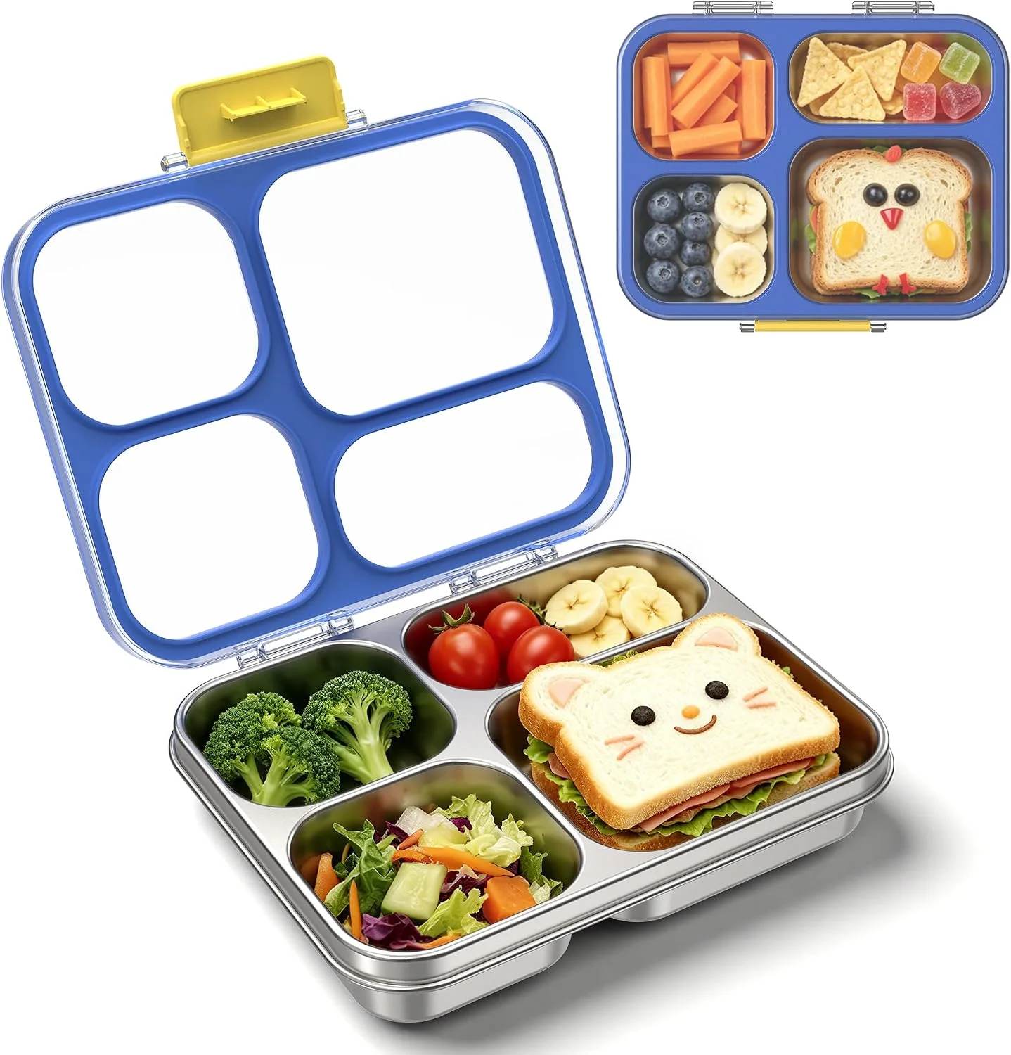 Reeple Stainless Steel Lunch Box for Kids, Leakproof 4 Compartment Kids Bento Lunch Box with Clear Lid, BPA-Free Steel Lunch Box Containers for School Travel (Blue) - Image 2