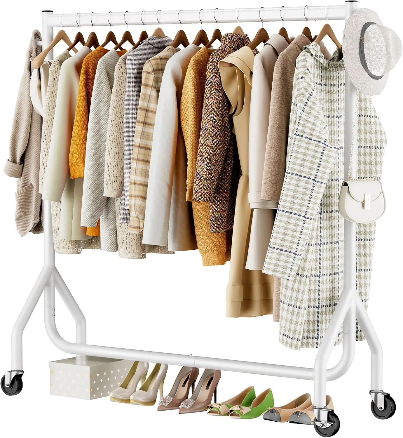 HYSEYY Double Rods Clothing Rack, Rolling Clothes Rack, Metal Garment Rack with 4 Lockable Wheels & Storage Shelf, Sturdy Coat Rack for Bedroom, Laundry, Living Room - 160H x 113W x 42D cm (Black) - Image 2