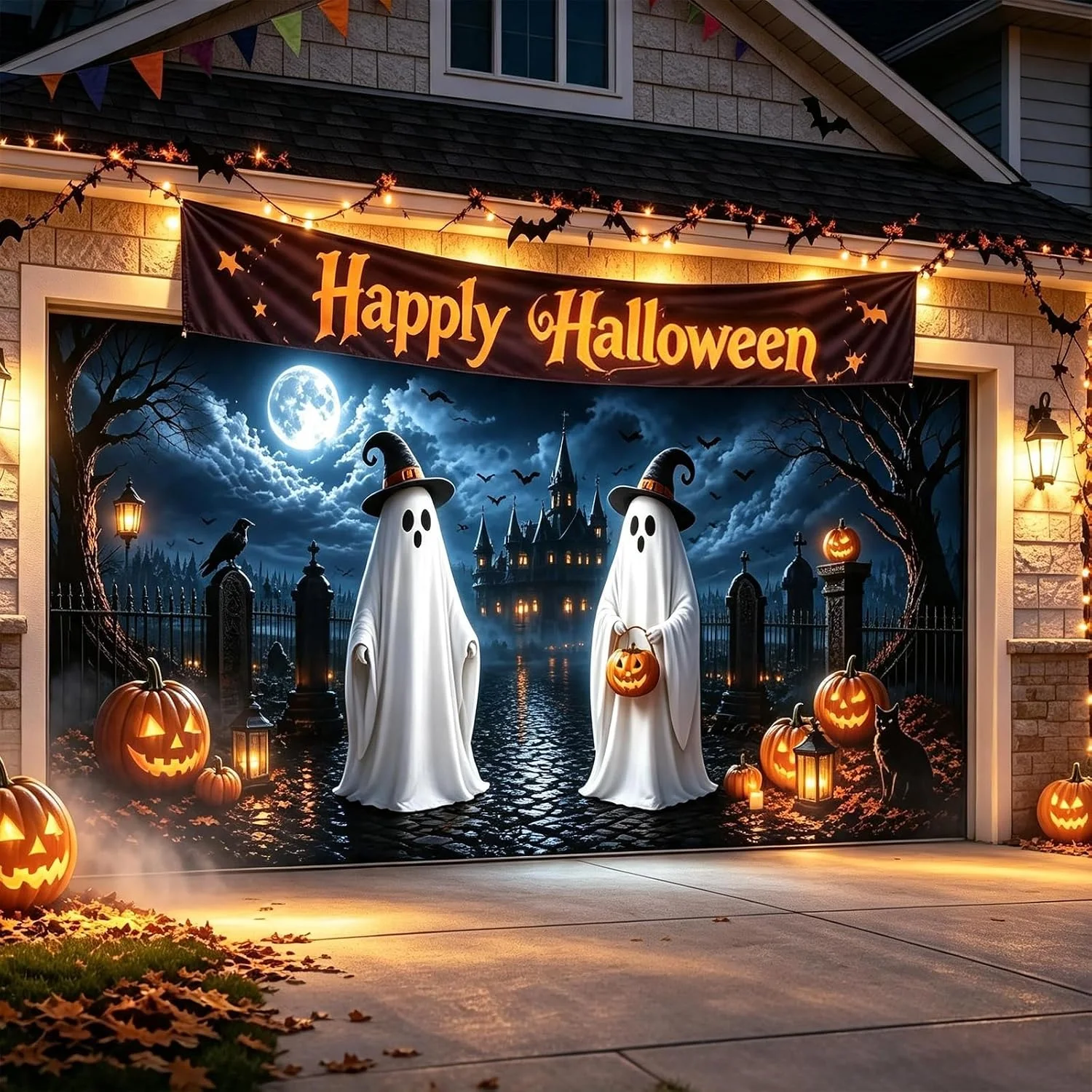 Garage Door Cover 16x7 FT, Realistic Garage Scene Design - Image 2