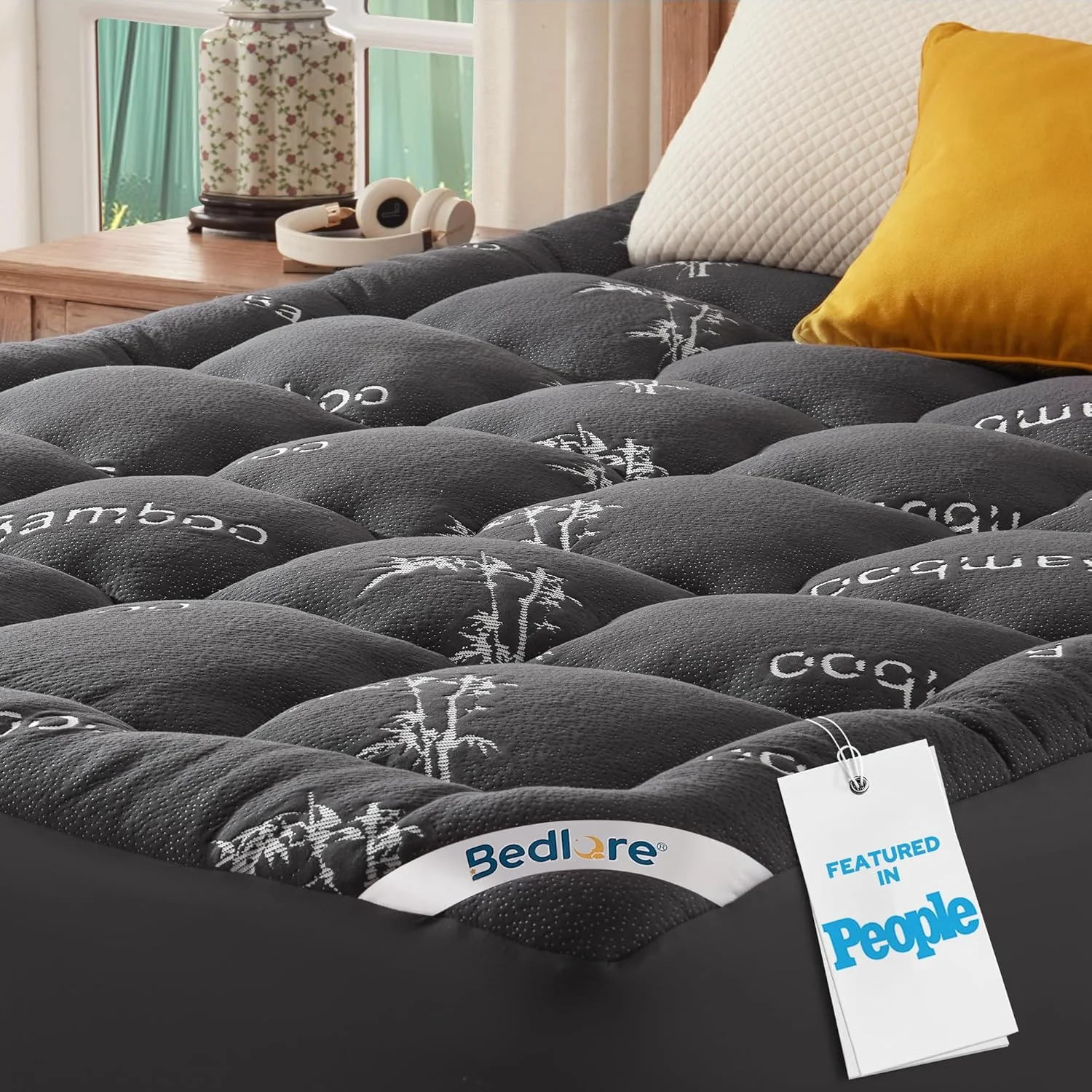 BEDLORE Queen Mattress Topper Viscose Derived from Bamboo, Gray - Image 3