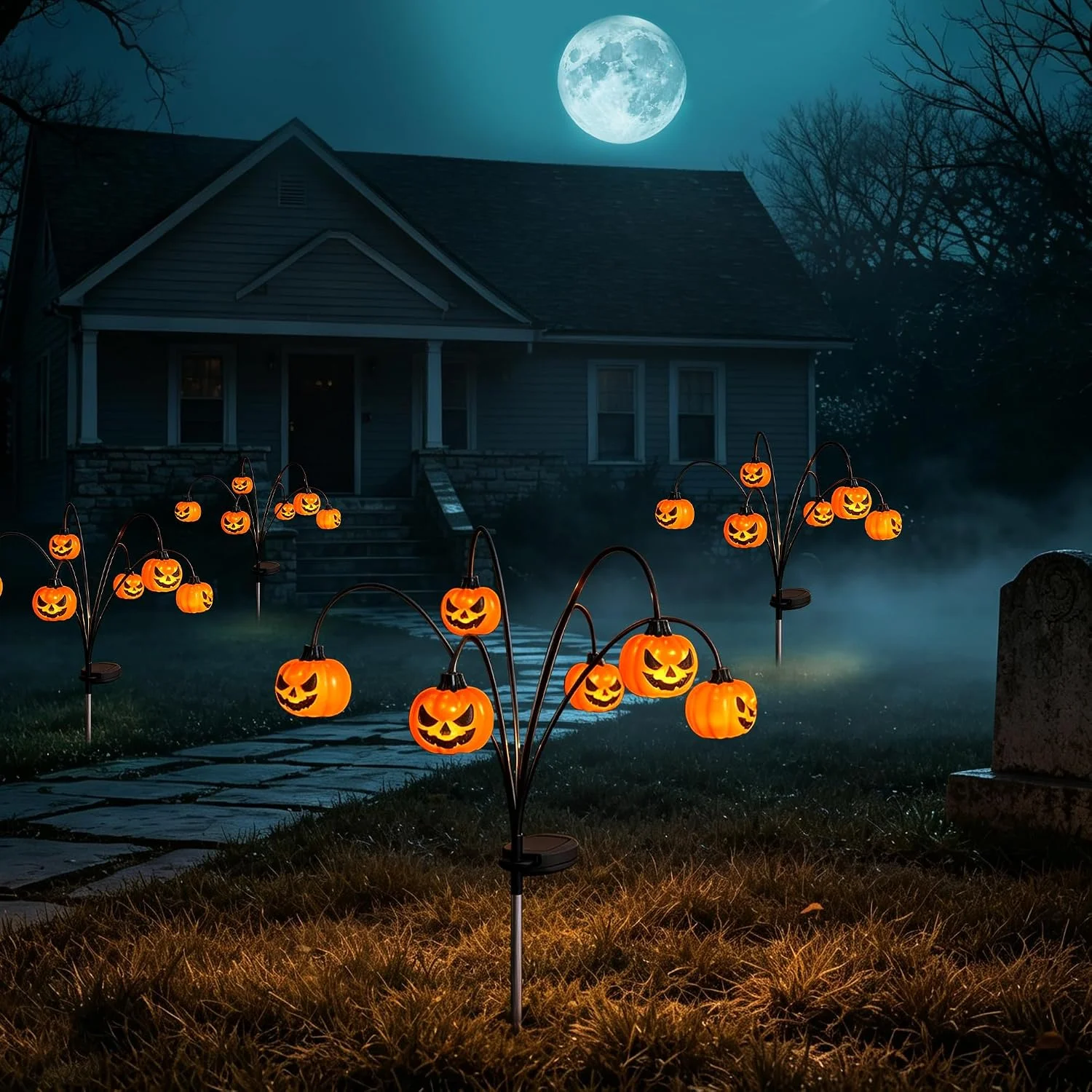 Pack Solar Halloween Lights Outdoor Decorations, Fall Pumpkin Lanterns - Image 2