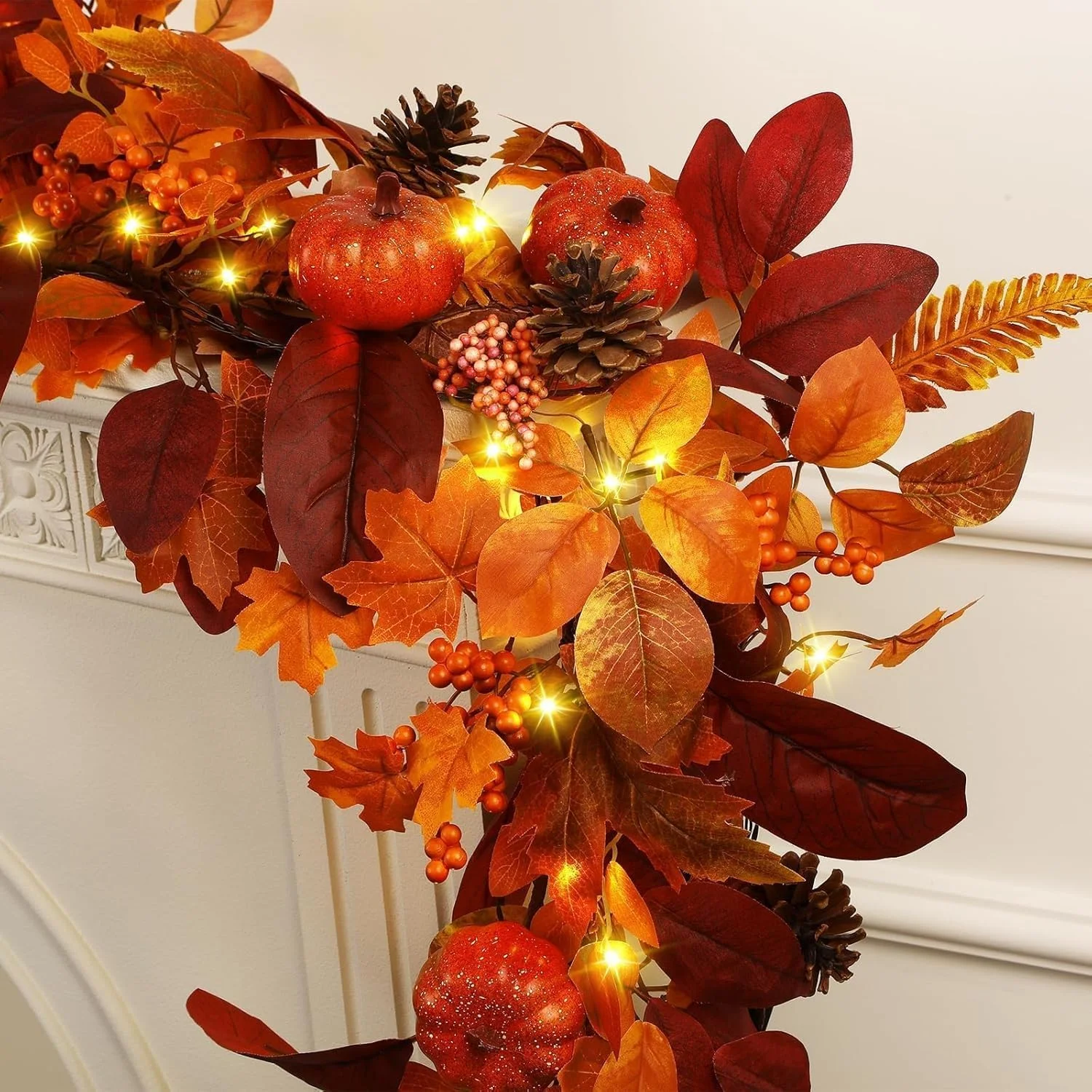 9ft Fall Garland with Lights and Timer for Mantle - Image 2