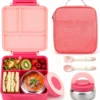 Itslife Bento Lunch Box for Kids with 8oz Soup Thermo&Lunch Bag, Leak-Proof Lunch Food Containers with 4 Compartment, Hot Food Insulated Food Jar for Kids School (Black)