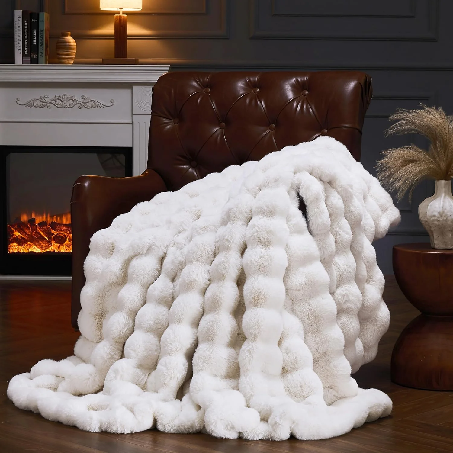 PLUUSHUU Faux Fur Throw Blanket for Couch, Fluffy Fuzzy Plush Bubble Blanket, Soft Warm Cozy Shaggy Rabbit Blanket, Luxury Decorative Gifts for Sofa Bedroom Living Room, 60x50inch (Cow Print-Brown) - Image 3