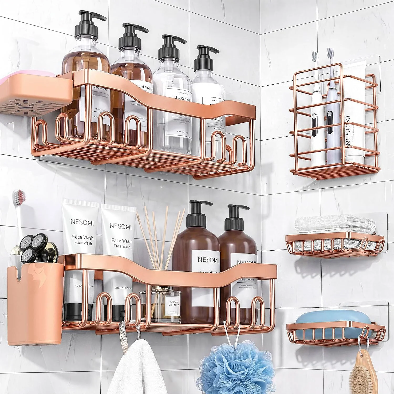 7-Pack Shower Caddy Adhesive, Stainless Steel Shower Organizer Shelf - Image 20