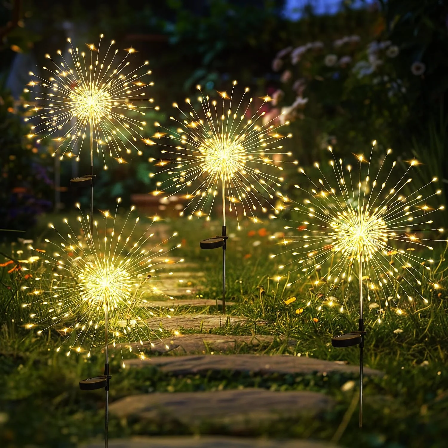4 Pack Solar Firework Lights Outdoor, Garden Decor, Warm White - Image 4