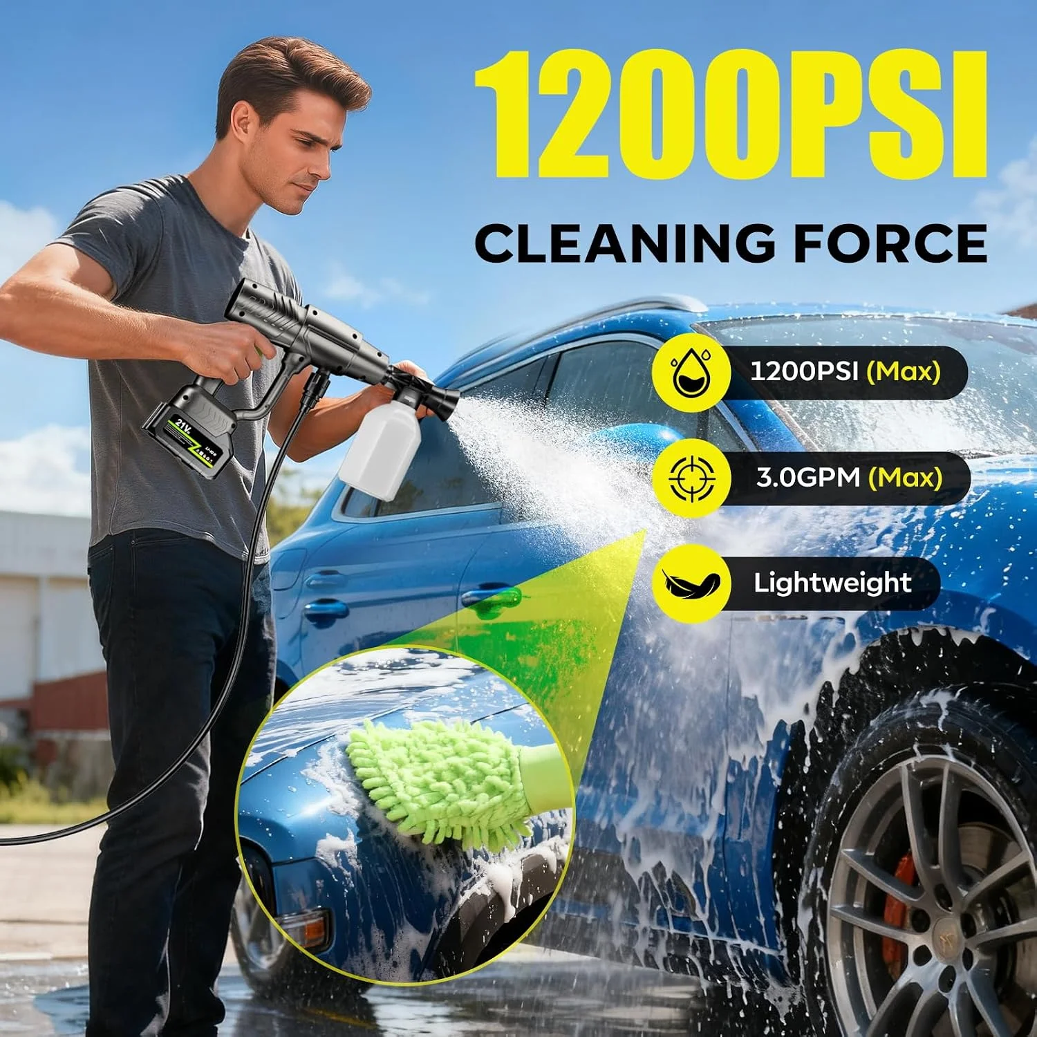 Cordless Pressure Washer, 1200 PSI Portable Handheld Power Washer - Image 2