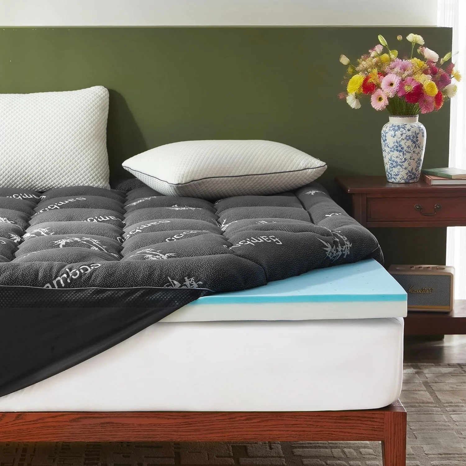 BEDLORE Dual Layer 4 Inch Memory Foam Mattress Topper King Size,Gray - Image 2