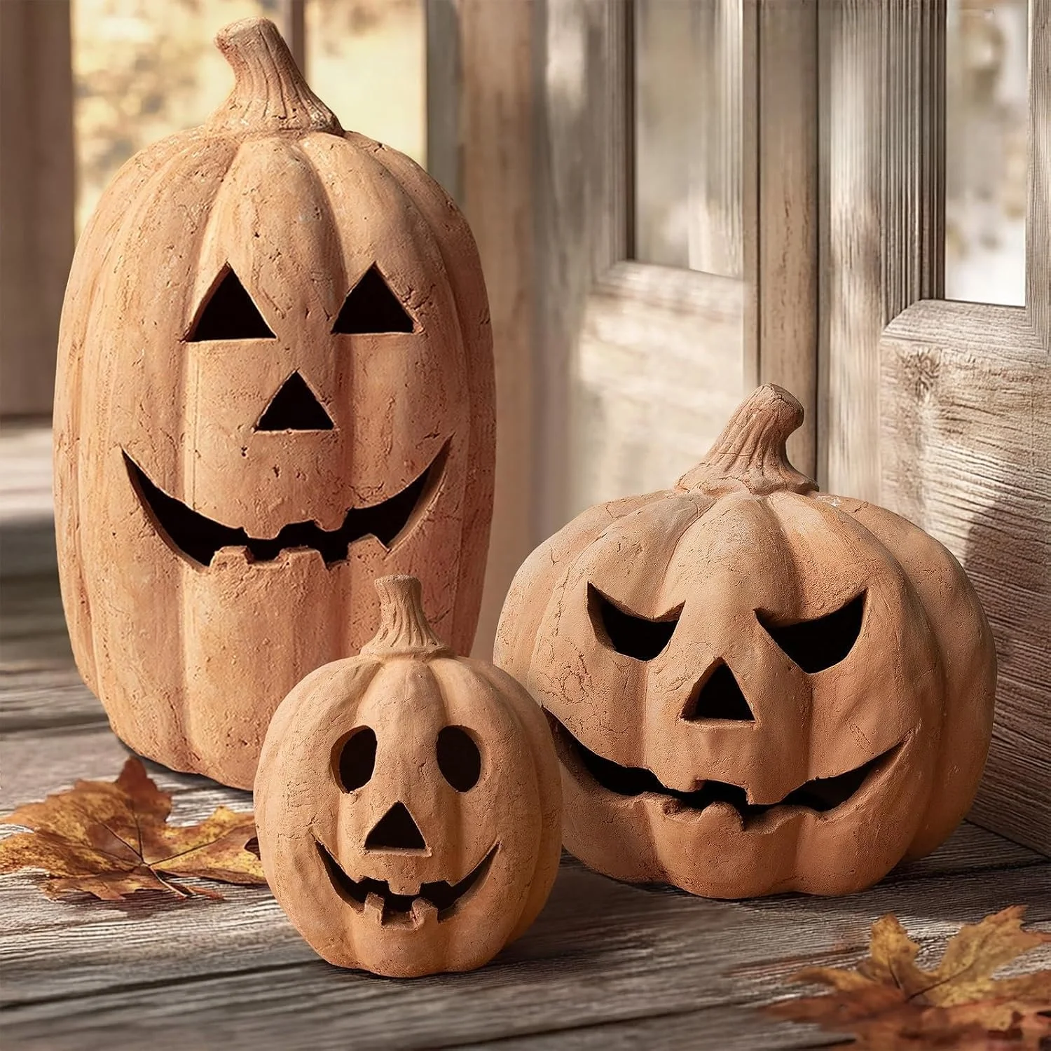 Decor - Handmade Terracotta Pumpkin Jack O' Lantern Outdoor Indoor - Image 2