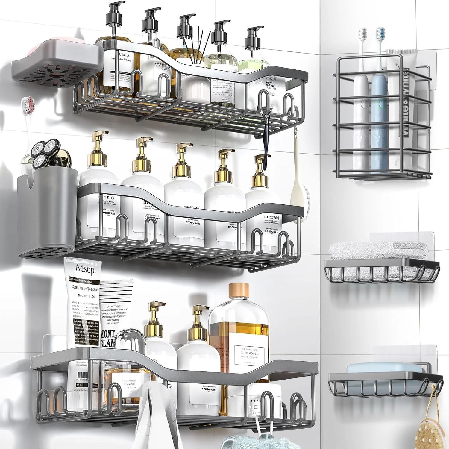 7-Pack Shower Caddy Adhesive, Stainless Steel Shower Organizer Shelf - Image 14