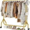HYSEYY Double Rods Clothing Rack, Rolling Clothes Rack, Metal Garment Rack with 4 Lockable Wheels & Storage Shelf, Sturdy Coat Rack for Bedroom, Laundry, Living Room - 160H x 113W x 42D cm (Black)