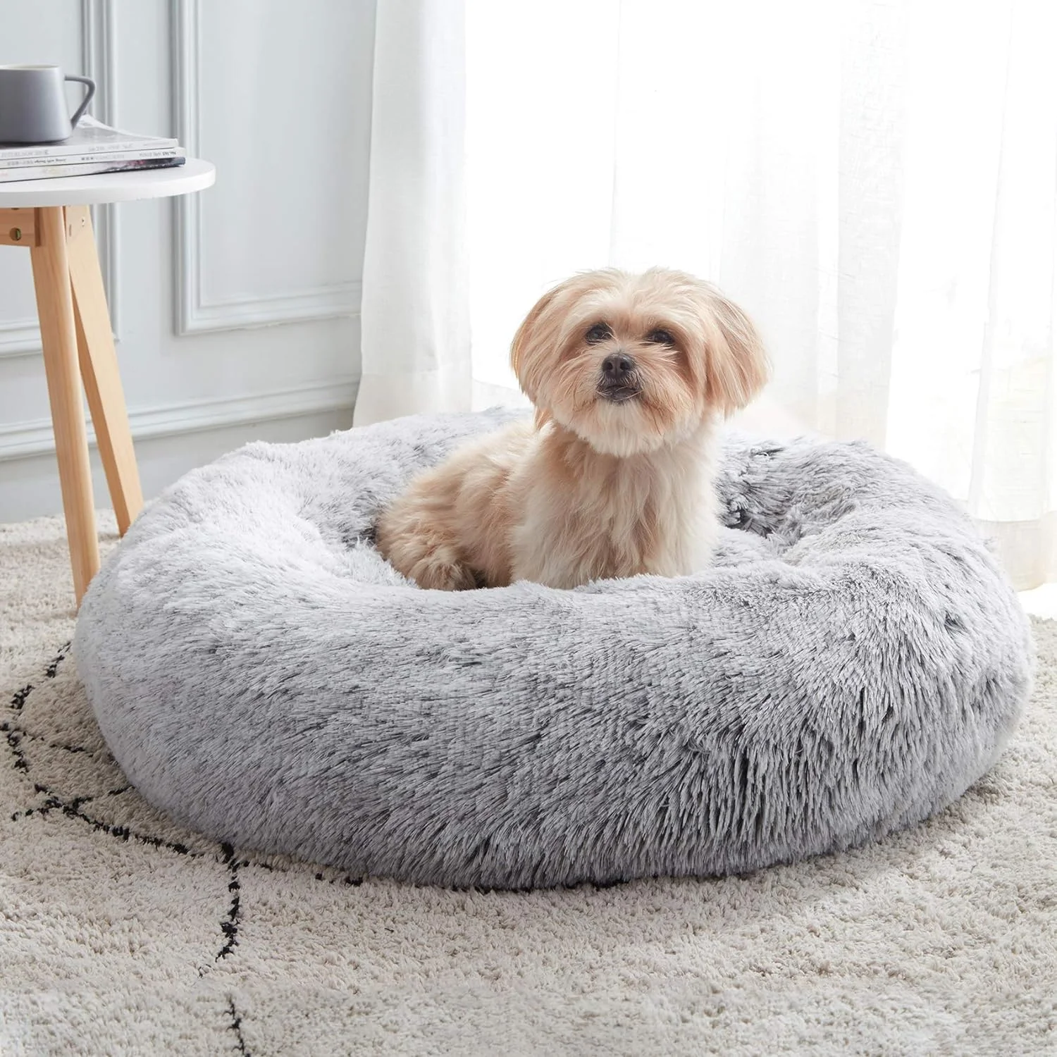 Calming Dog Bed & Cat Bed, Anti-Anxiety Donut Dog Cuddler Bed, Warming Cozy Soft Dog Round Bed, Fluffy Faux Fur Plush Dog Cat Cushion Bed for Small Medium Dogs and Cats (20/24/27/30) - Image 2