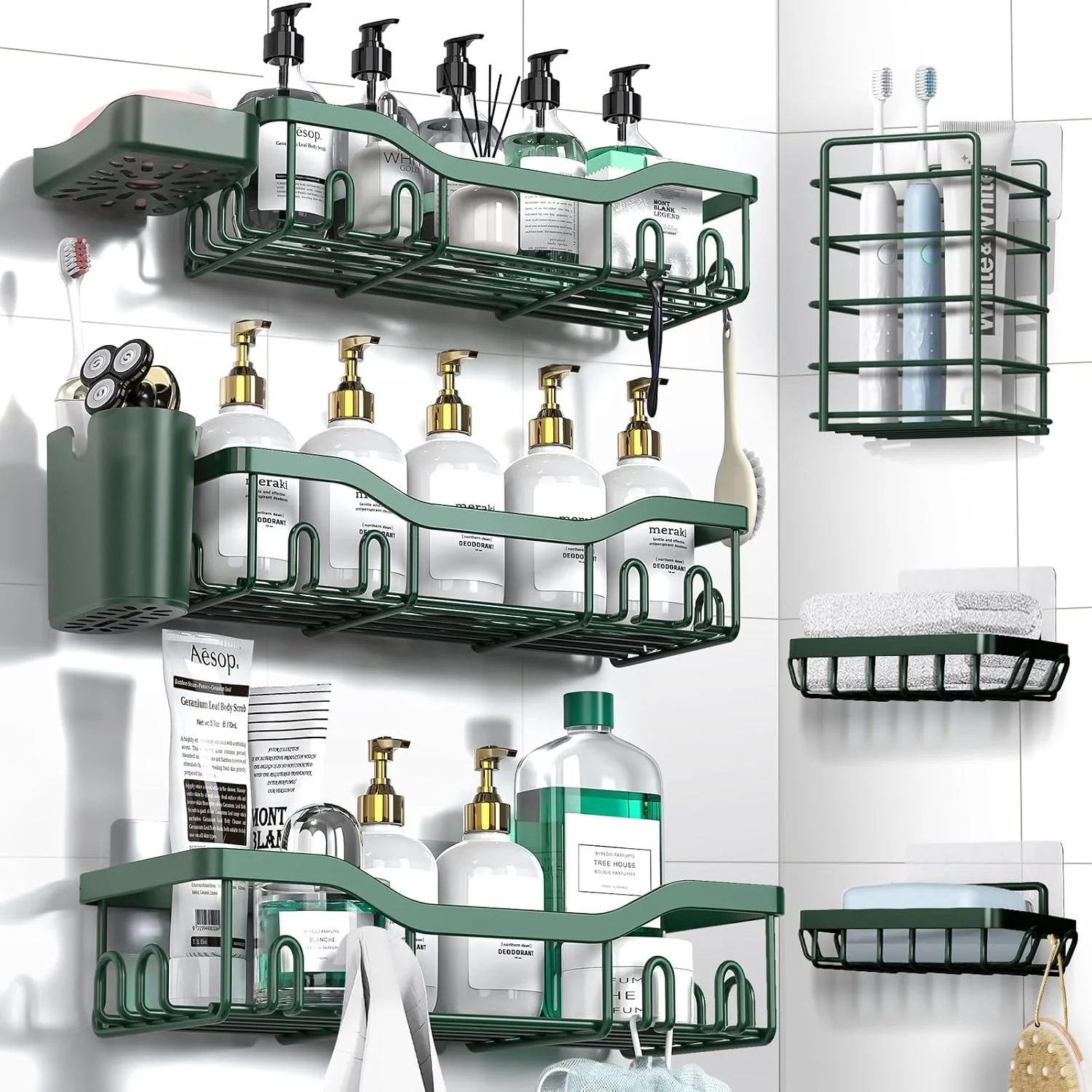 7-Pack Shower Caddy Adhesive, Stainless Steel Shower Organizer Shelf - Image 11