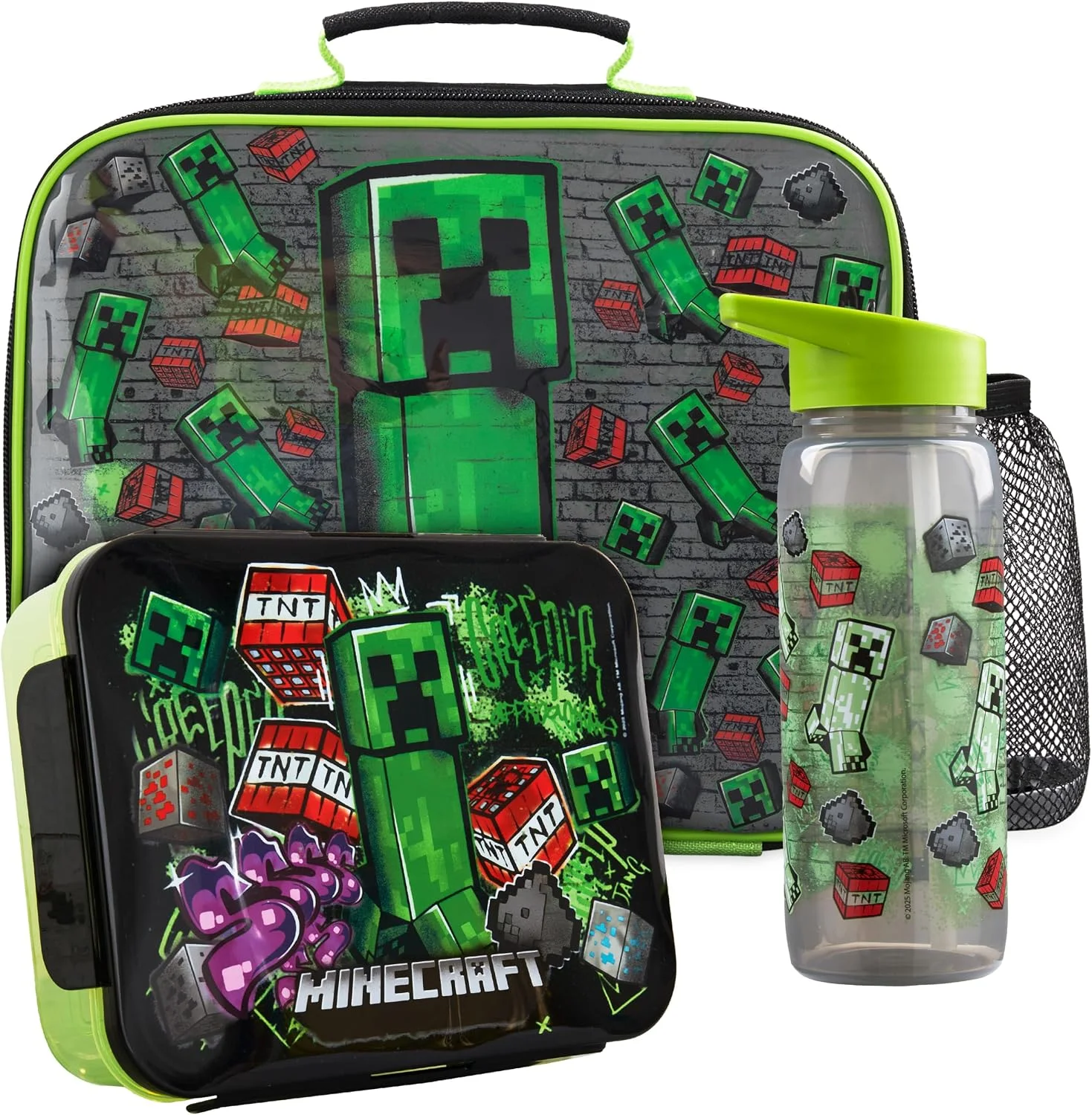 Get Trend Pokemon Insulated Lunch Bag 3Pc Set with Reusable Bento Box & 21.6 fl oz BPA-Free Water Bottle with Straw, Lightweight Pikachu Kids Lunch Box, Gamer Gifts for Boys (Multi Pokemon)
