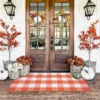 Black Plaid Rug, 28'' x 43'' Fall Outdoor Front Door Decor Mat, Cotton Washable Hand-Woven Rug for Layered Doormat