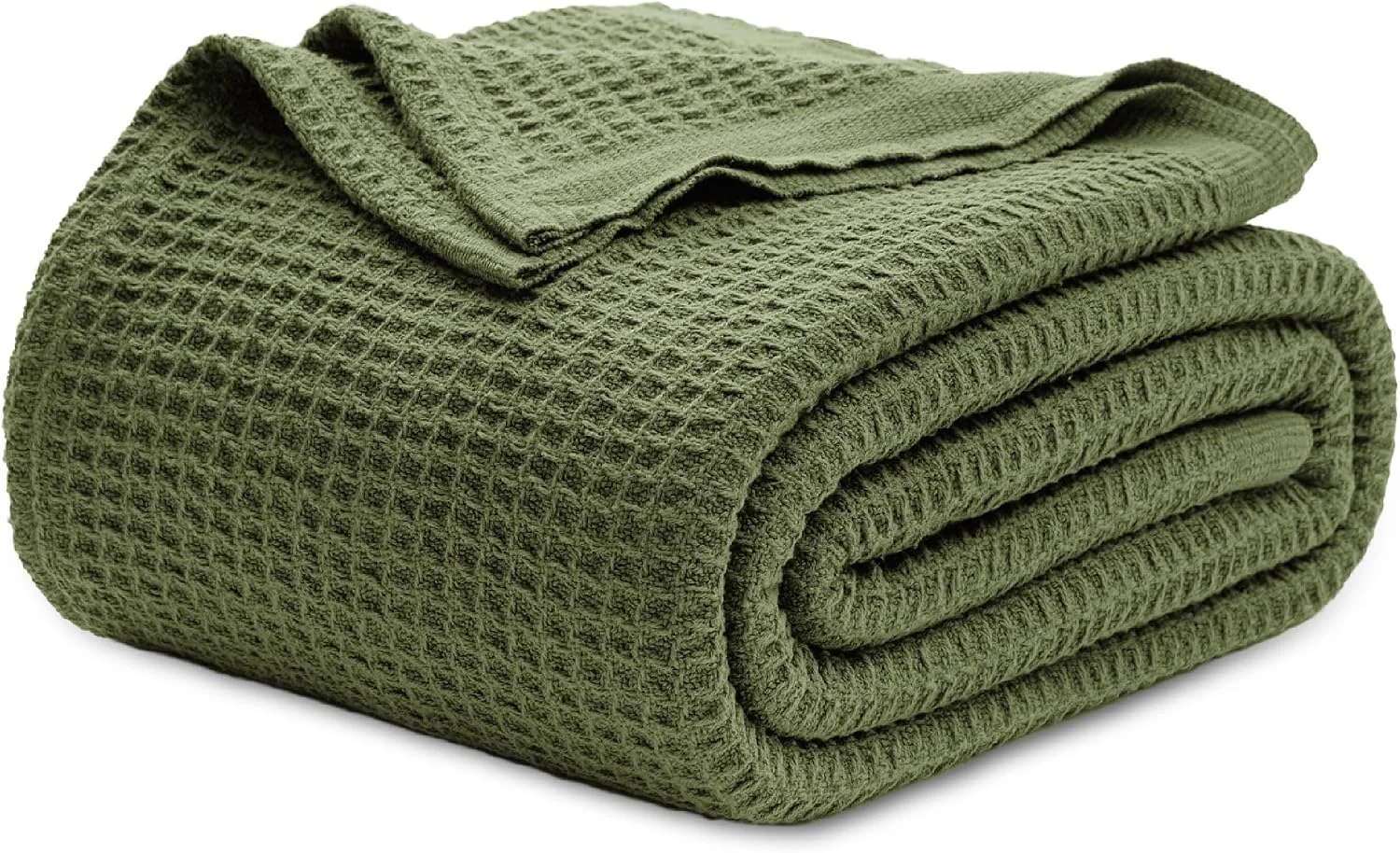 Bedsure 100% Cotton Blanket, Waffle Weave, Queen Size, White, 90x90